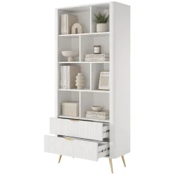 Librerie > Dmora Libreria Bianco oro 2 Cassetti 4 Ripiani 88x38x194h cm, con Piedini - Kabavasi Oro, Bianco