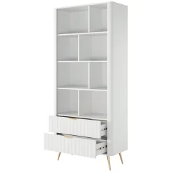 Librerie > Dmora Libreria Bianco oro 2 Cassetti 4 Ripiani 88x38x194h cm, con Piedini - Kabavasi Oro, Bianco