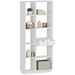 Librerie > Dmora Libreria 8 Ripiani 2 Cassetti 80x25x189h cm, Installazione Libera - Imer Bianco