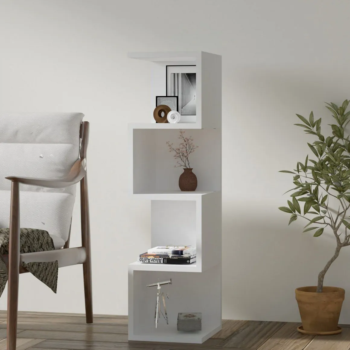 Libreria Bianco 3 Ripiani Installazione Libera 27x25x95h cm, Struttura Verticale - Cissone