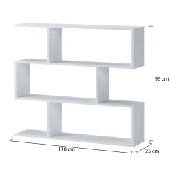 Libreria Bianco 3 Ripiani Installazione a Terra 110x25x96h cm, Portata Ripiani 15 - Terzolas