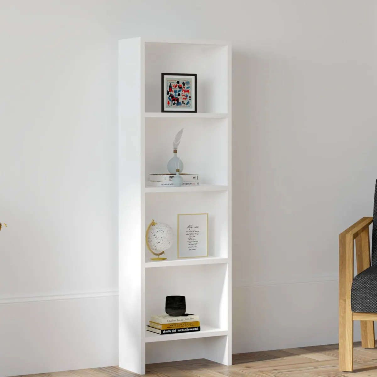 Librerie > Dmora Libreria 4 Ripiani Installazione Libera 40x20x150h cm, Struttura Verticale - Civo Bianco