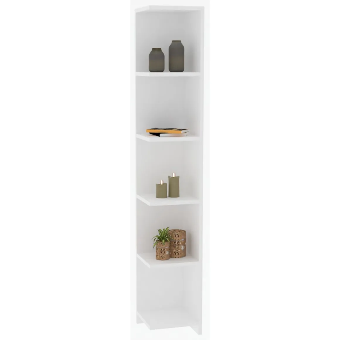 Libreria Bianco 5 Ripiani Installazione Libera 25x25x160h cm, Struttura Verticale - Tufillo