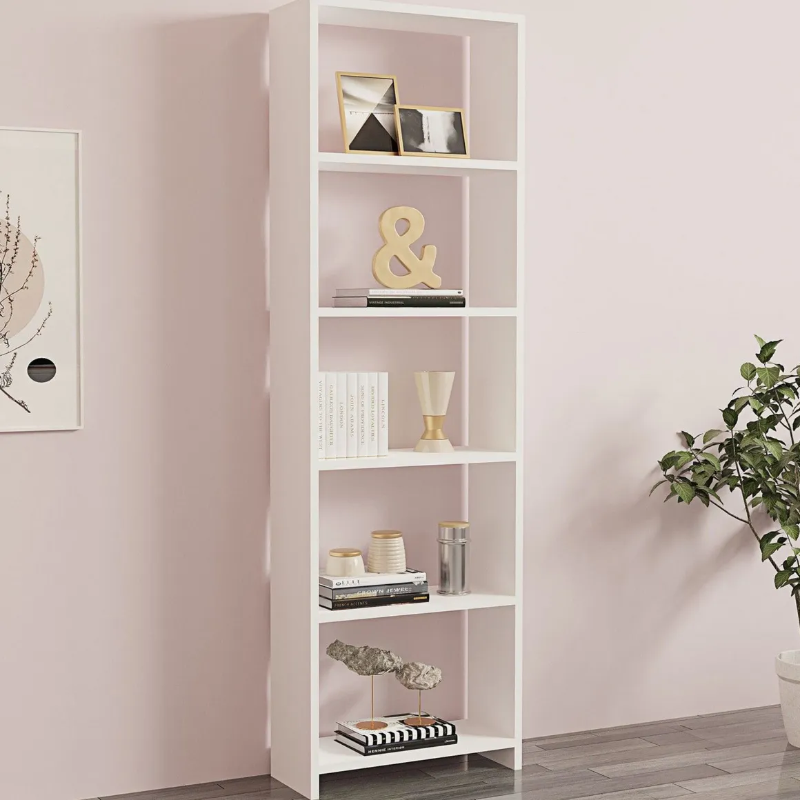 Librerie > Dmora Libreria 5 Ripiani Installazione Libera 80x32x180h cm, Struttura Verticale - Vas Bianco