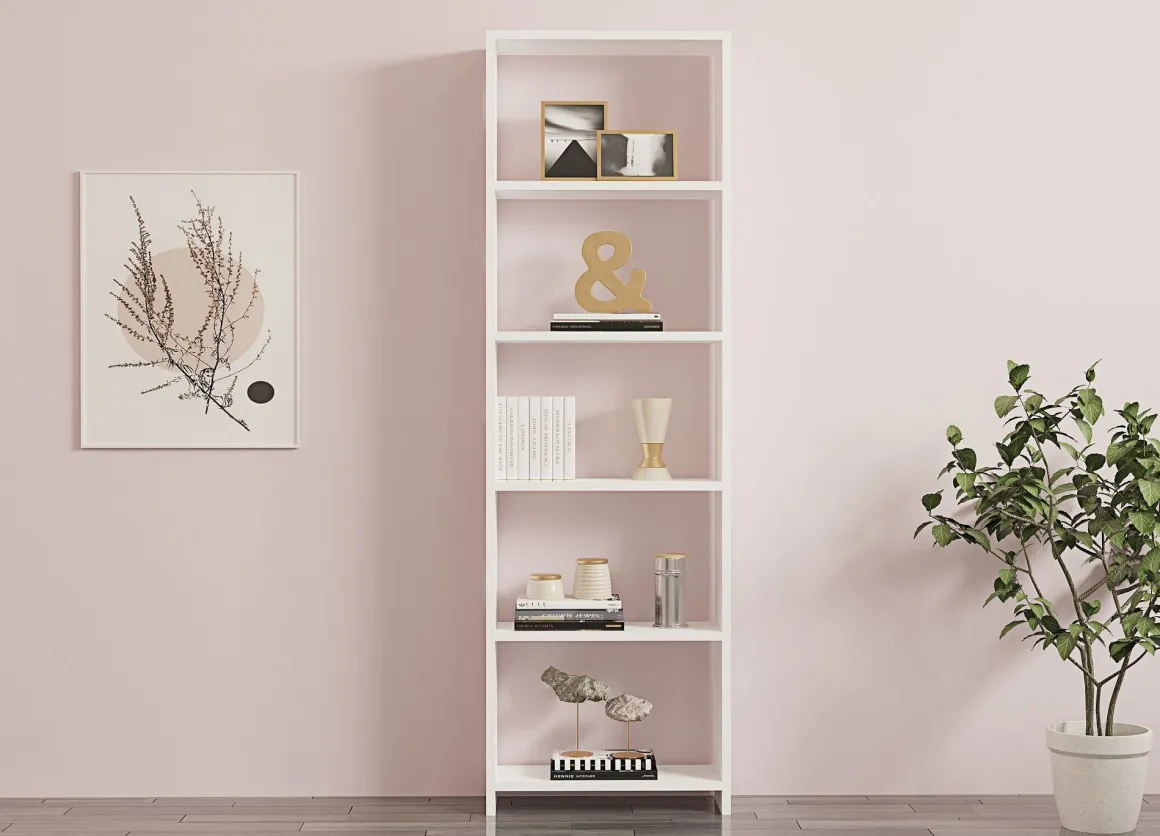 Librerie > Dmora Libreria 5 Ripiani Installazione Libera 80x32x180h cm, Struttura Verticale - Vas Bianco