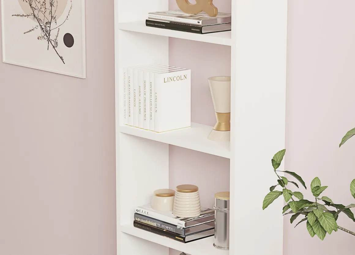 Librerie > Dmora Libreria 5 Ripiani Installazione Libera 80x32x180h cm, Struttura Verticale - Vas Bianco