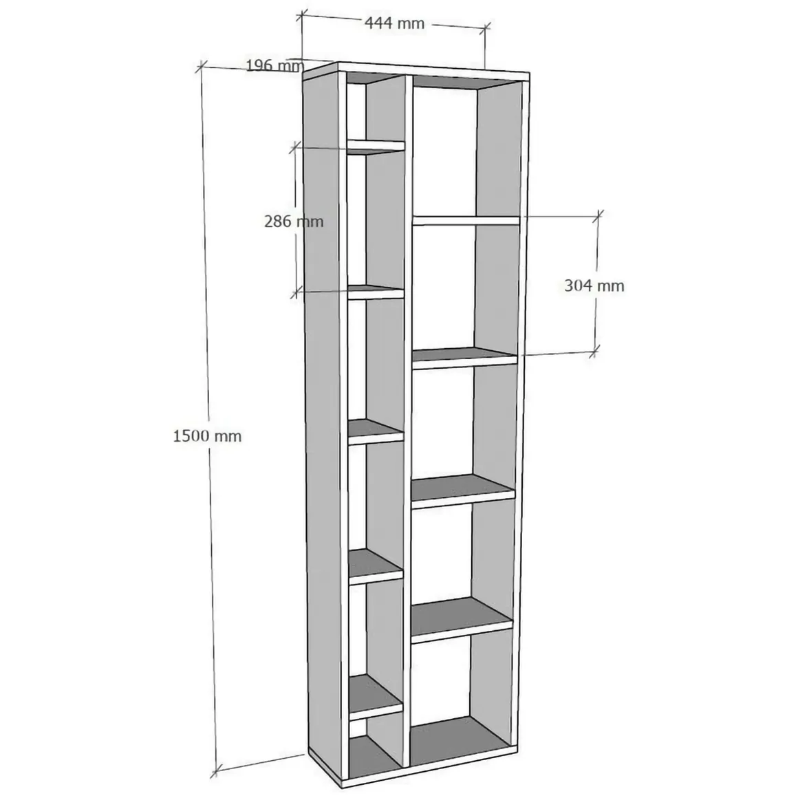 Librerie > Dmora Libreria 9 Ripiani Installazione a Terra 93x28x142h cm, Struttura a zig zag - Budrio Bianco