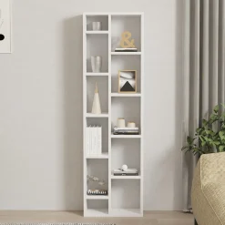 Librerie > Dmora Libreria 9 Ripiani Installazione a Terra 93x28x142h cm, Struttura a zig zag - Budrio Bianco