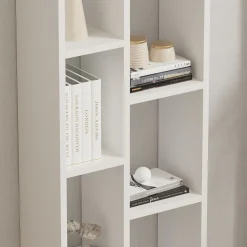Librerie > Dmora Libreria 9 Ripiani Installazione a Terra 93x28x142h cm, Struttura a zig zag - Budrio Bianco
