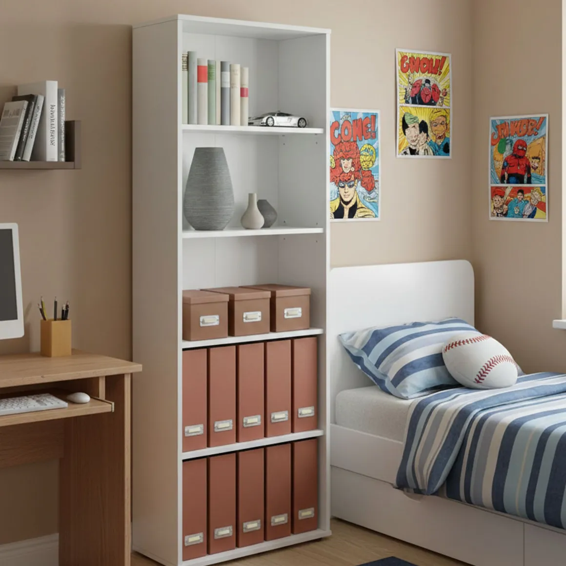 Libreria Bianco 4 Ripiani Struttura Verticale 60x30x180h cm, - Erba