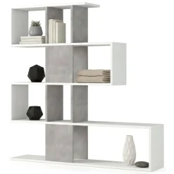 Libreria bifacciale bianca e cemento 145x145h cm - Allison