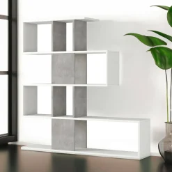Libreria bifacciale bianca e cemento 145x145h cm - Allison