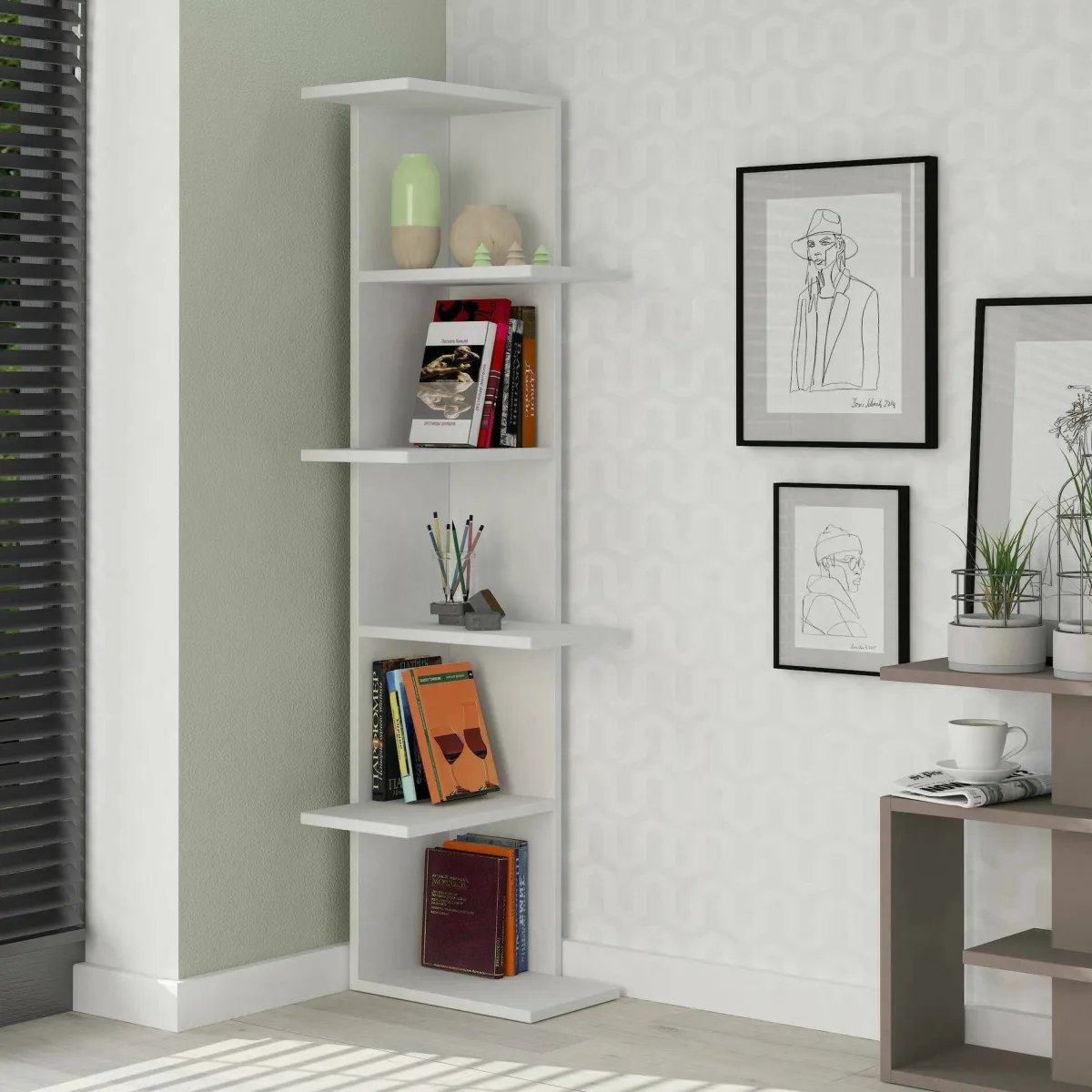 Librerie|Ufficio > Dmora Libreria classica bianca 37x141h cm - Bud Bianco