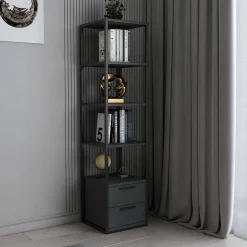Libreria con 2 cassetti nera e antracite 39x169h cm - Arsim