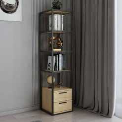 Librerie|Ufficio > Dmora Libreria con 2 cassetti nera e quercia 39x169h cm - Arsim Marrone, Nero Quercia