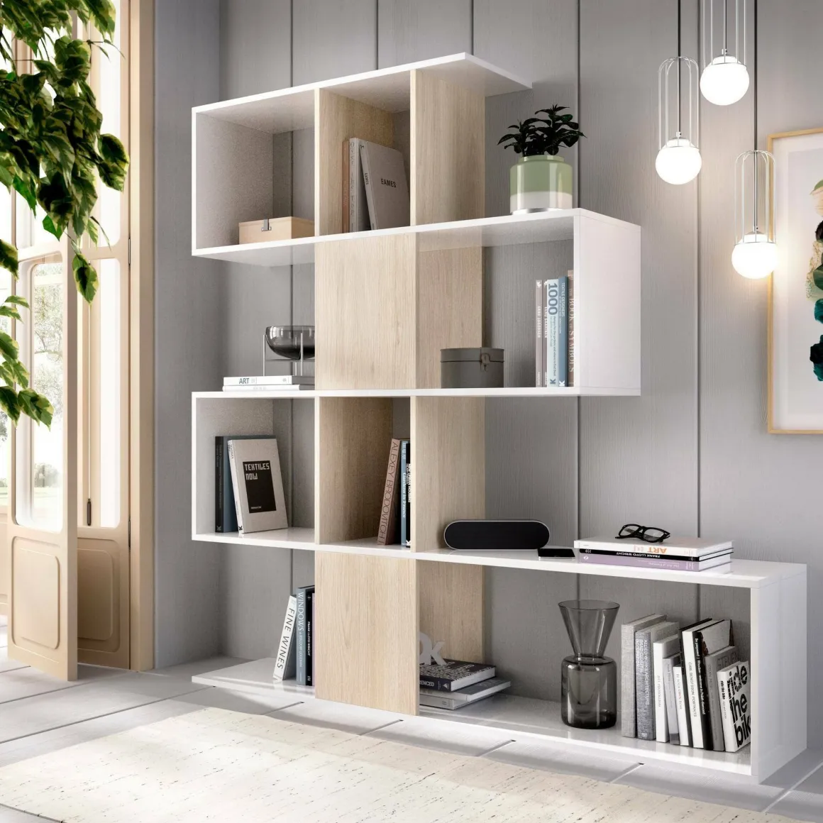 Libreria divisoria bianca lucida e rovere 145x145h cm - Ax