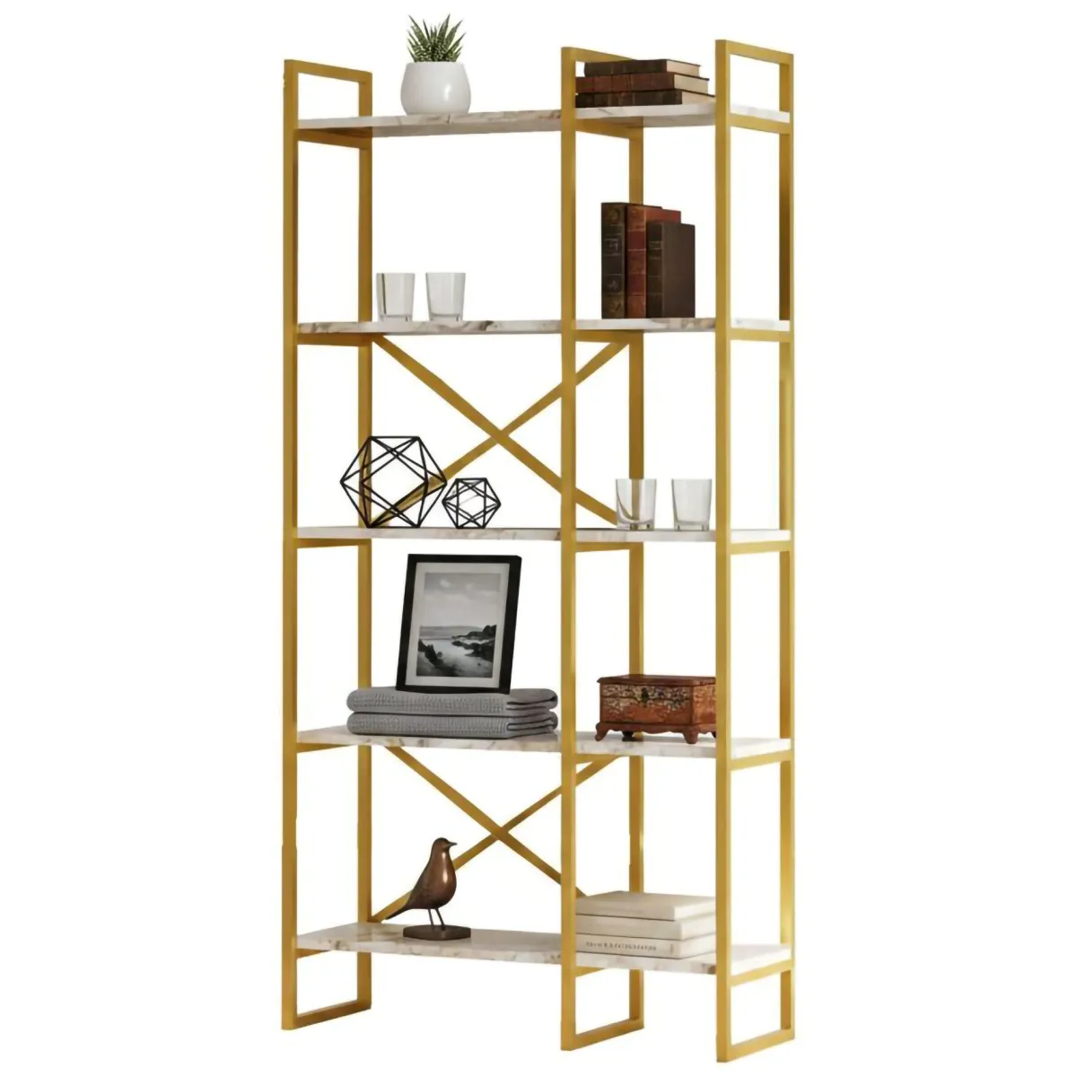 Librerie > Dmora Libreria divisoria grigia e marmo 87x175h cm - Zephirine Bianco, Grigio Marmo