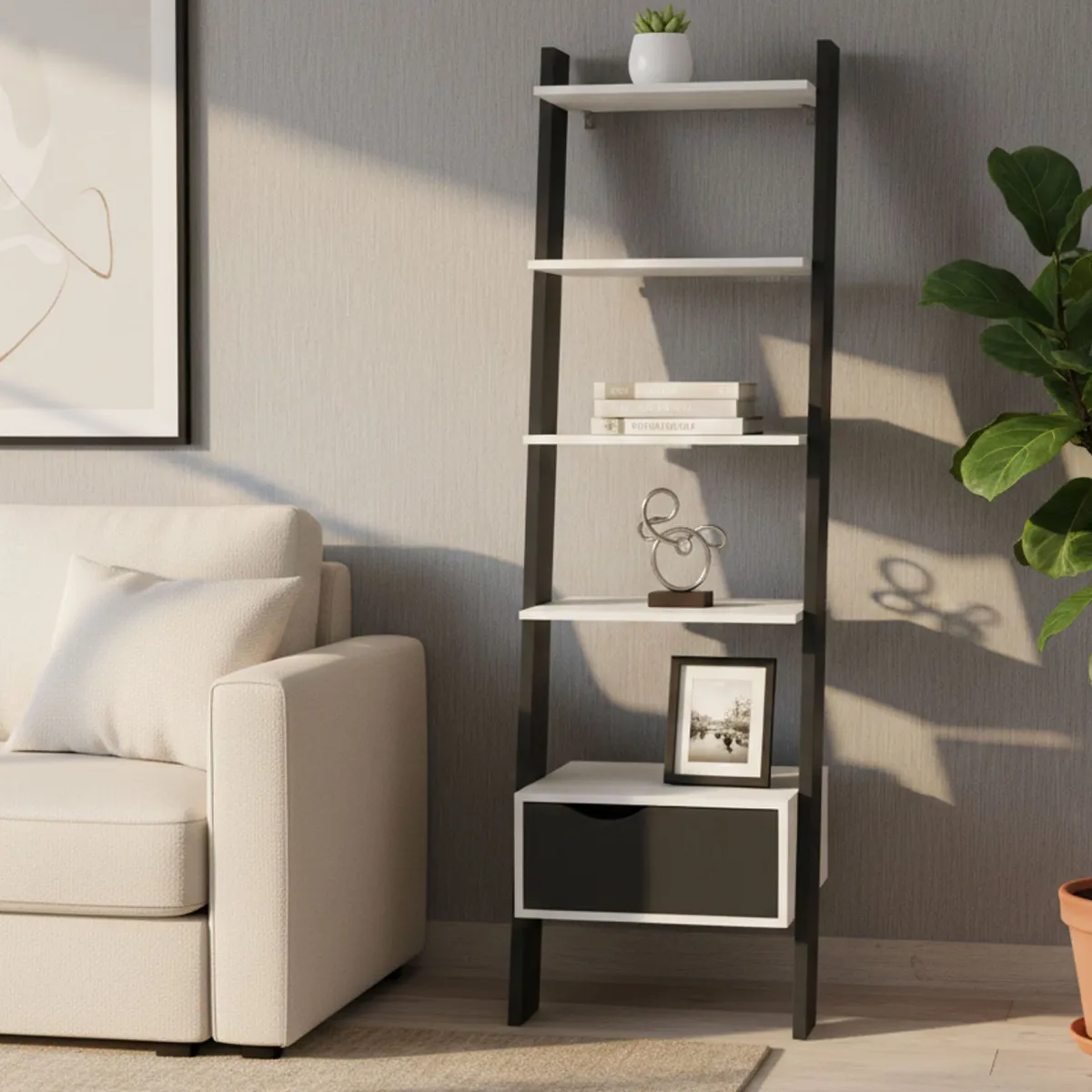 Librerie > Dmora Libreria elegante bianca e nera 55x180h cm - Acascia Nero, Bianco
