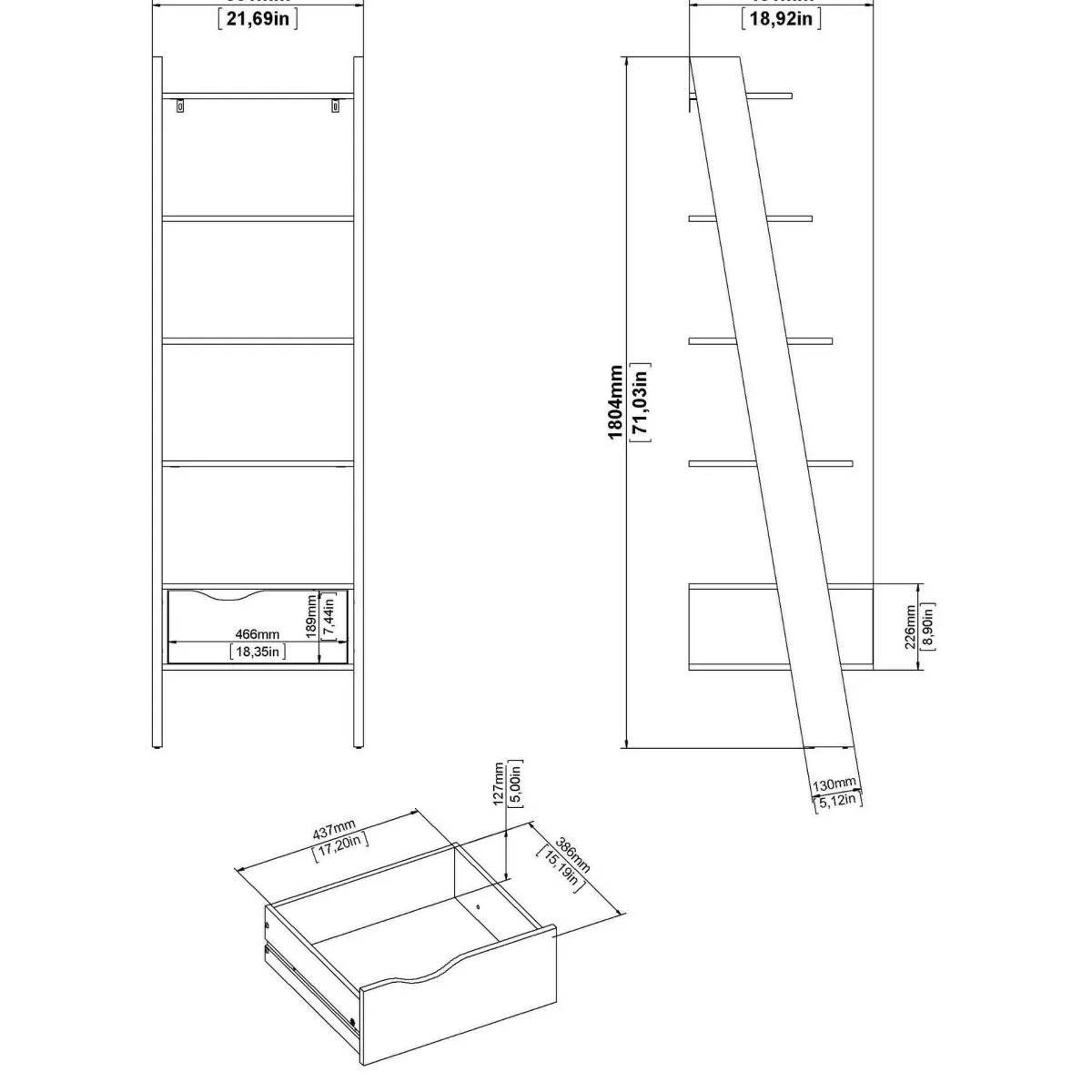 Librerie > Dmora Libreria elegante bianca e nera 55x180h cm - Acascia Nero, Bianco