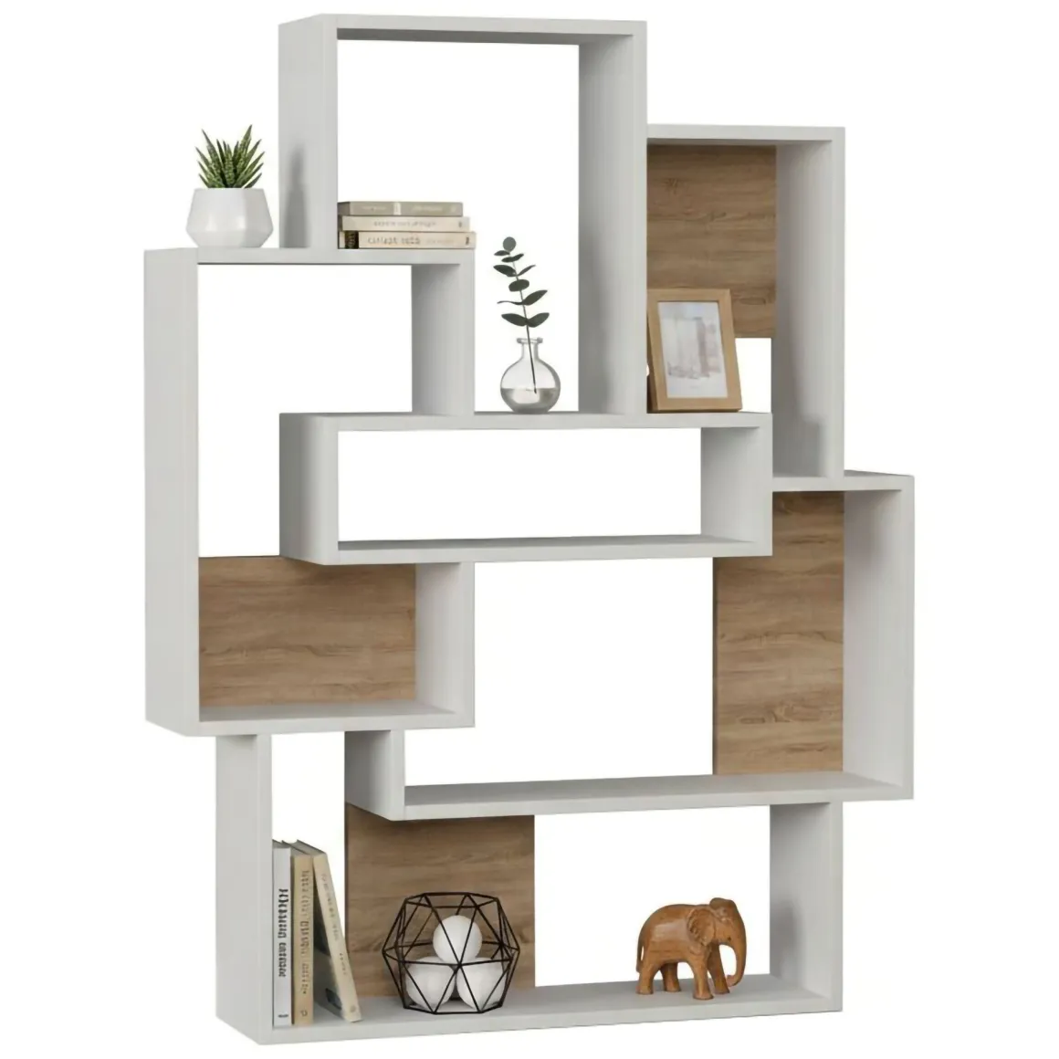 Libreria elegante bianca e quercia 101x132h cm - KhaiMuk