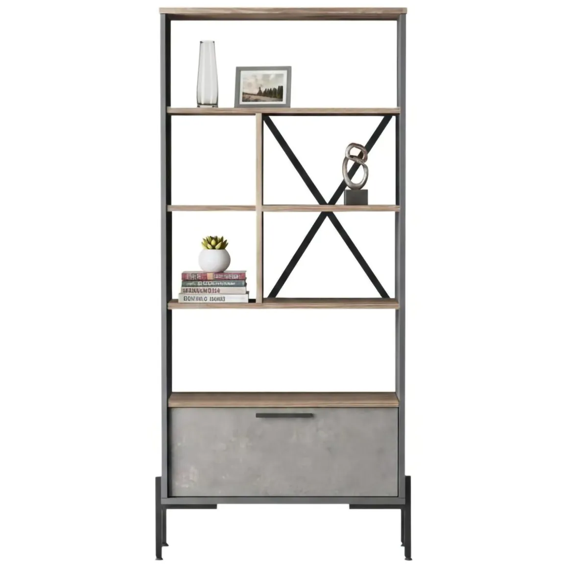 Libreria elegante marrone e grigia 75x160h cm - Fabrice