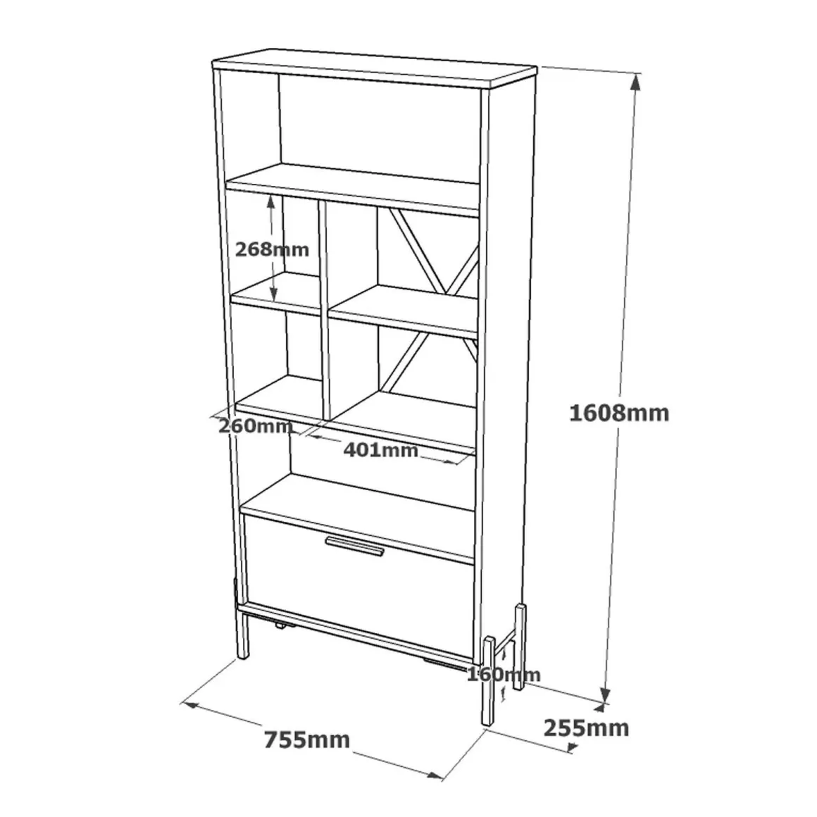 Libreria elegante marrone e grigia 75x160h cm - Fabrice