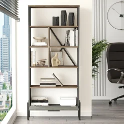 Libreria elegante marrone e grigia 75x160h cm - Fabrice
