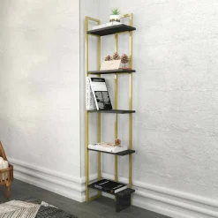 Librerie|Ufficio > Dmora Libreria elegante nera e oro 45x180h cm - Giraffa Oro, Nero