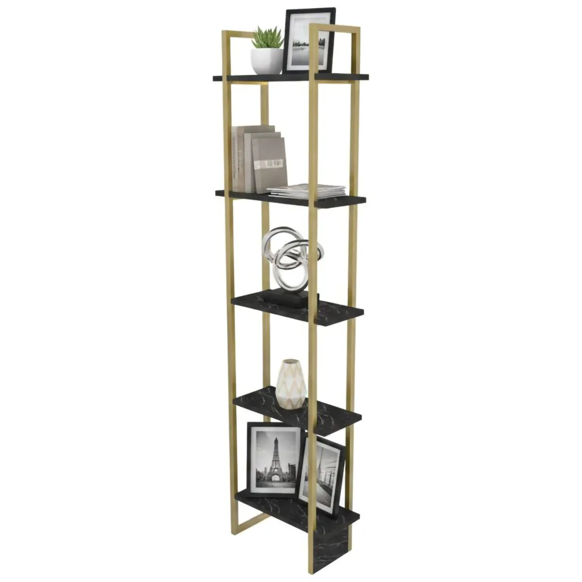 Librerie|Ufficio > Dmora Libreria elegante nera e oro 45x180h cm - Giraffa Oro, Nero
