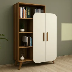 Librerie > Dmora Libreria elegante noce e crema 90x132h cm - Agni Bianco Crema, Marrone Noce
