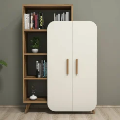 Librerie > Dmora Libreria elegante noce e crema 90x132h cm - Agni Bianco Crema, Marrone Noce