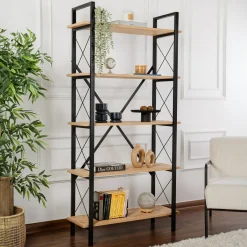 Librerie > Dmora Libreria fissa quercia e nera 90x180h cm - Suriel Nero, Marrone Quercia