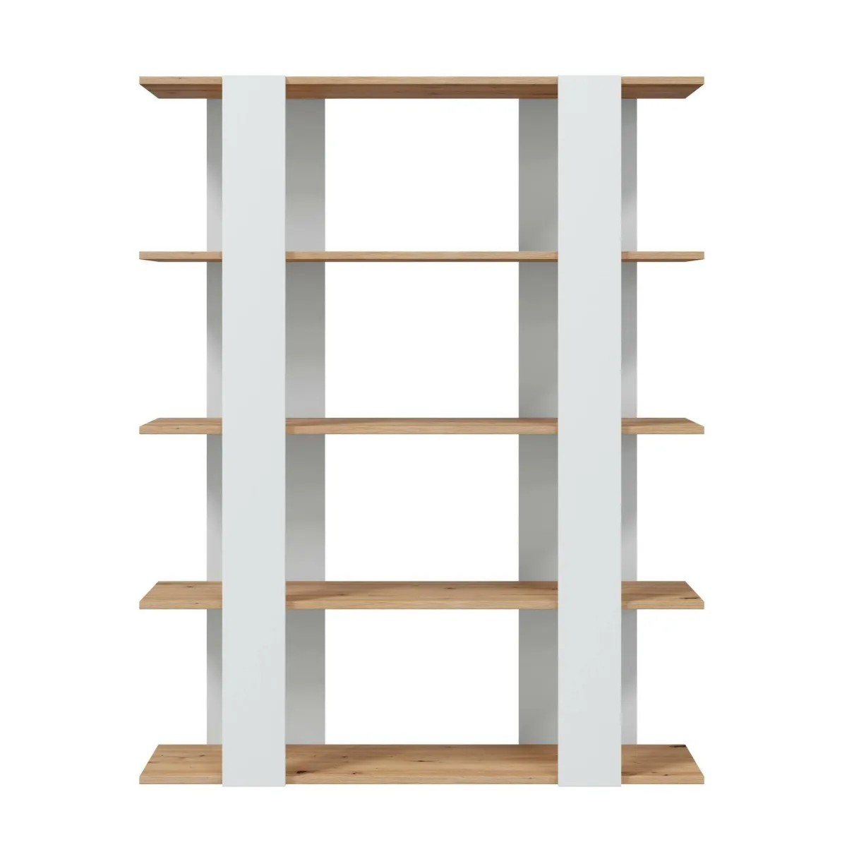 Librerie|Ufficio > Dmora Libreria fissa rovere nodi e bianca lucida 108x136h cm - Madreperla Bianco Lucido, Marrone Rovere Nodi