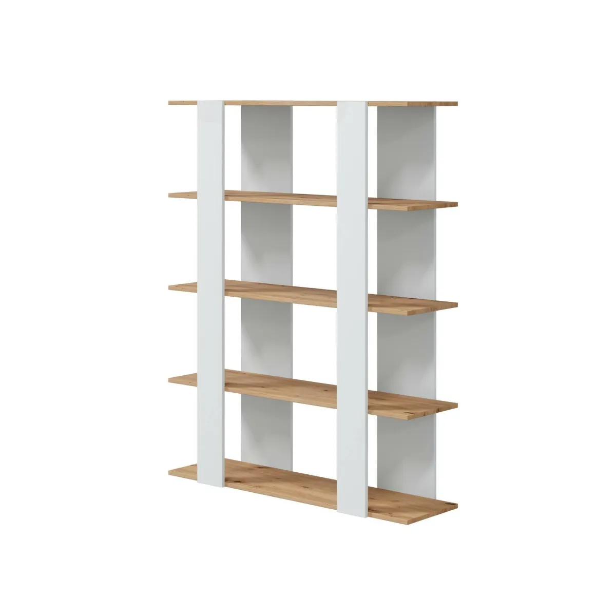 Librerie|Ufficio > Dmora Libreria fissa rovere nodi e bianca lucida 108x136h cm - Madreperla Bianco Lucido, Marrone Rovere Nodi