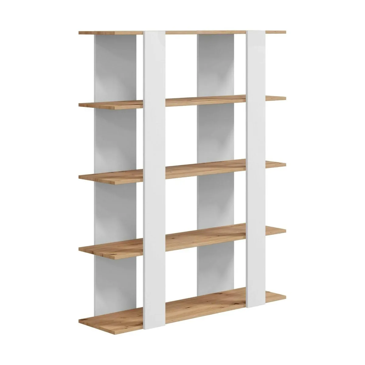 Librerie|Ufficio > Dmora Libreria fissa rovere nodi e bianca lucida 108x136h cm - Madreperla Bianco Lucido, Marrone Rovere Nodi