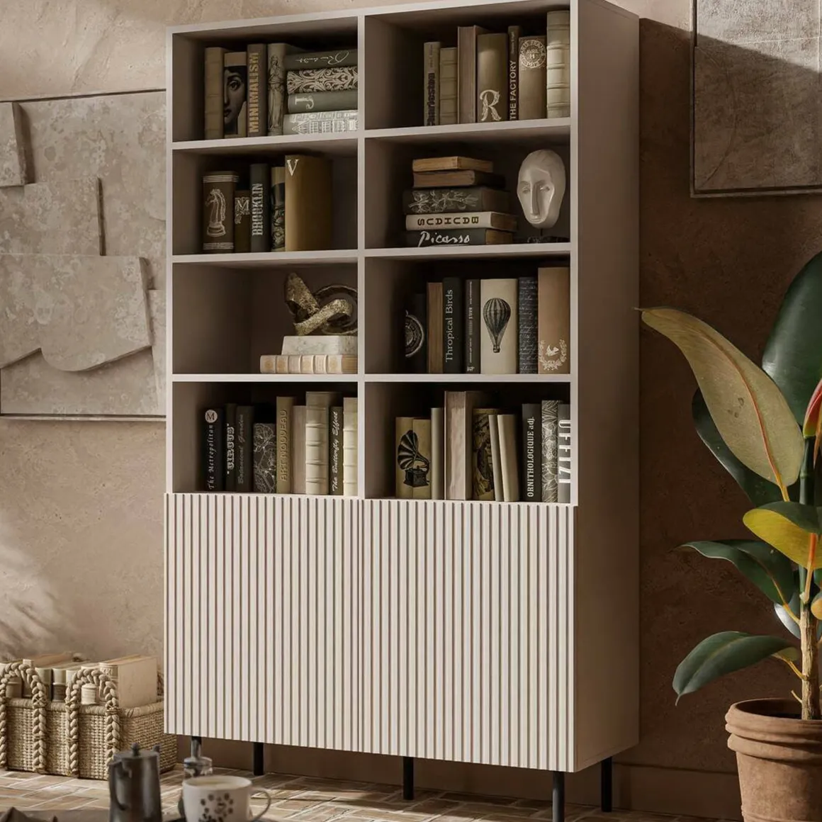 Libreria Ghilarza, 100x42 h177 cm, Beige
