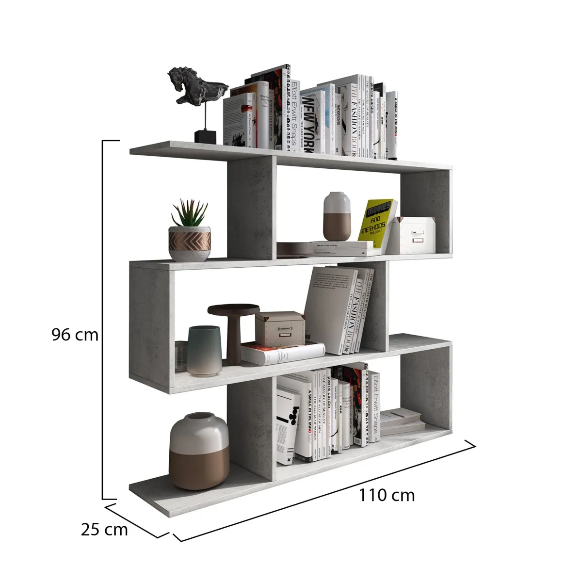 Librerie > Dmora Libreria 3 Ripiani Installazione a Terra 110x25x96h cm, Sfumatura Colore Struttura Cemento - Terzolas Grigio Cemento