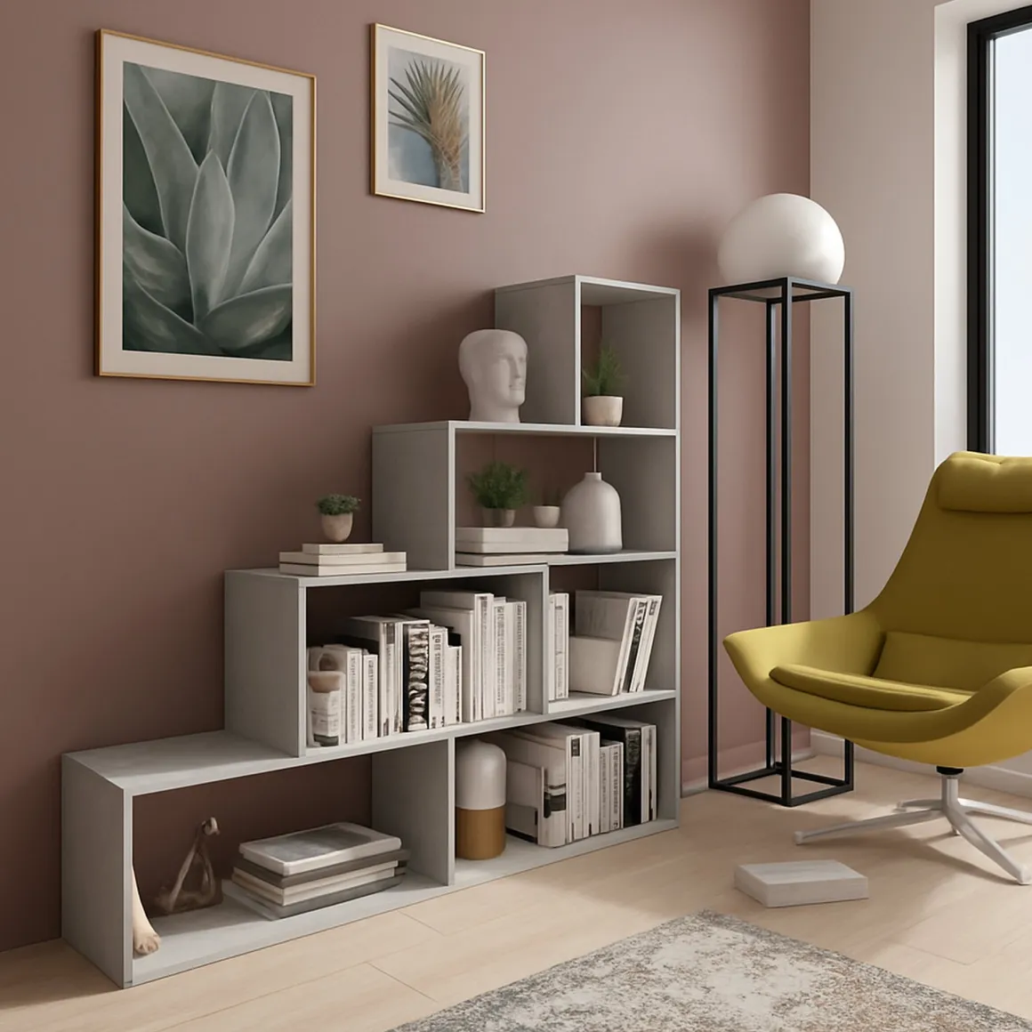 Librerie > Dmora Libreria 5 Ripiani Installazione a Terra 80x25x191h cm, Sfumatura Colore Struttura Cemento - Clisi Grigio Cemento