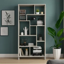 Libreria Grigio Cemento 8 Ripiani Installazione a Terra 68x25x161h cm, Struttura Aperta - Veniano