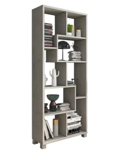 Libreria Grigio Cemento 8 Ripiani Installazione a Terra 68x25x161h cm, Struttura Aperta - Veniano