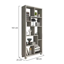 Libreria Grigio Cemento 8 Ripiani Installazione a Terra 68x25x161h cm, Struttura Aperta - Veniano