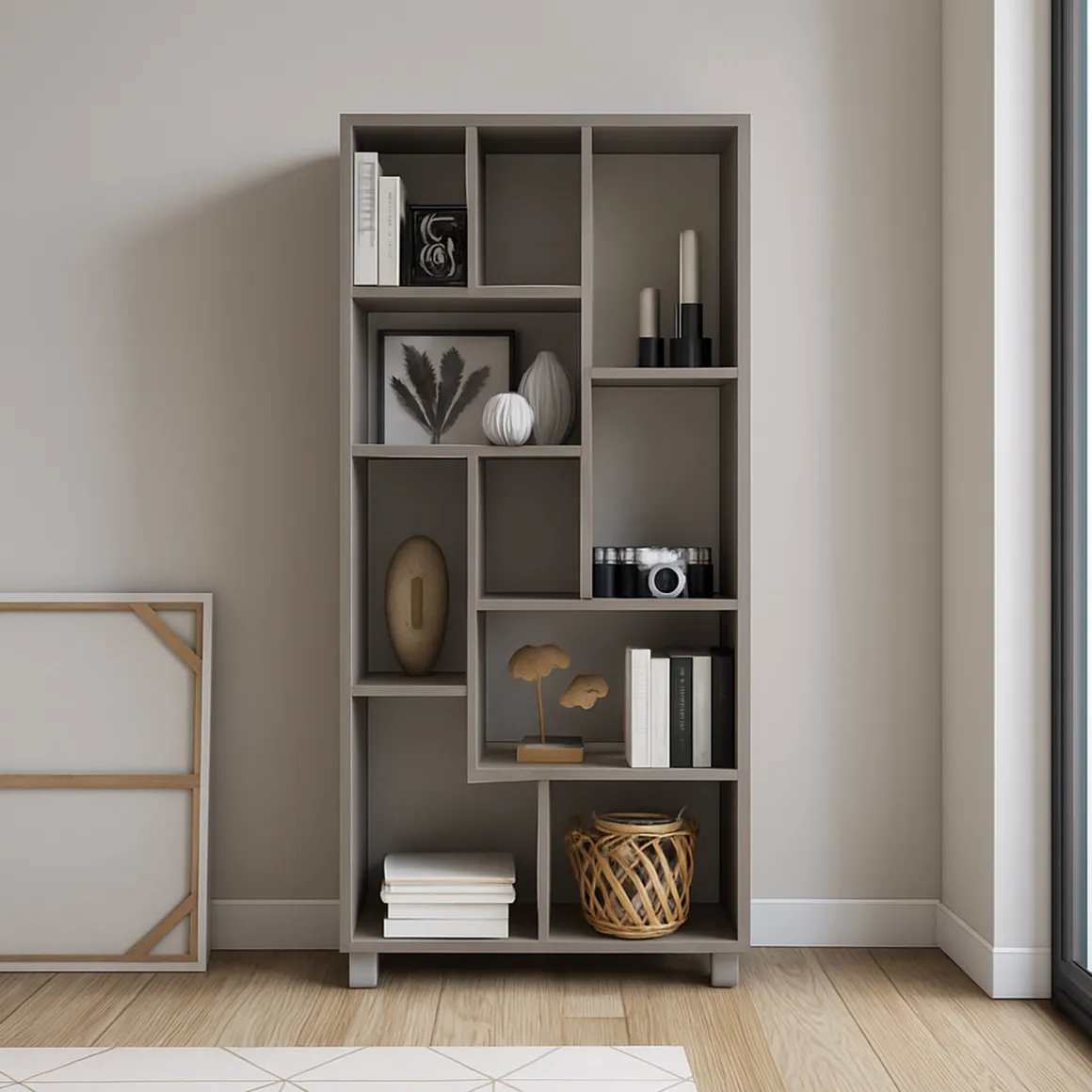 Libreria Grigio 8 Ripiani Installazione a Terra 68x25x161h cm, Struttura Aperta - Veniano