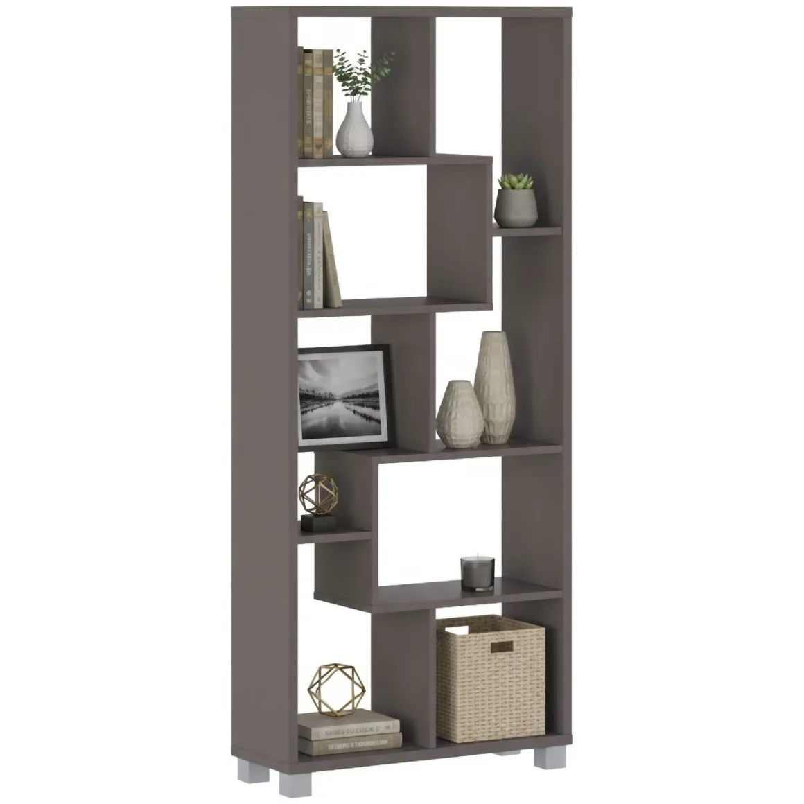 Libreria Grigio 8 Ripiani Installazione a Terra 68x25x161h cm, Struttura Aperta - Veniano