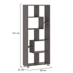 Libreria Grigio 8 Ripiani Installazione a Terra 68x25x161h cm, Struttura Aperta - Veniano
