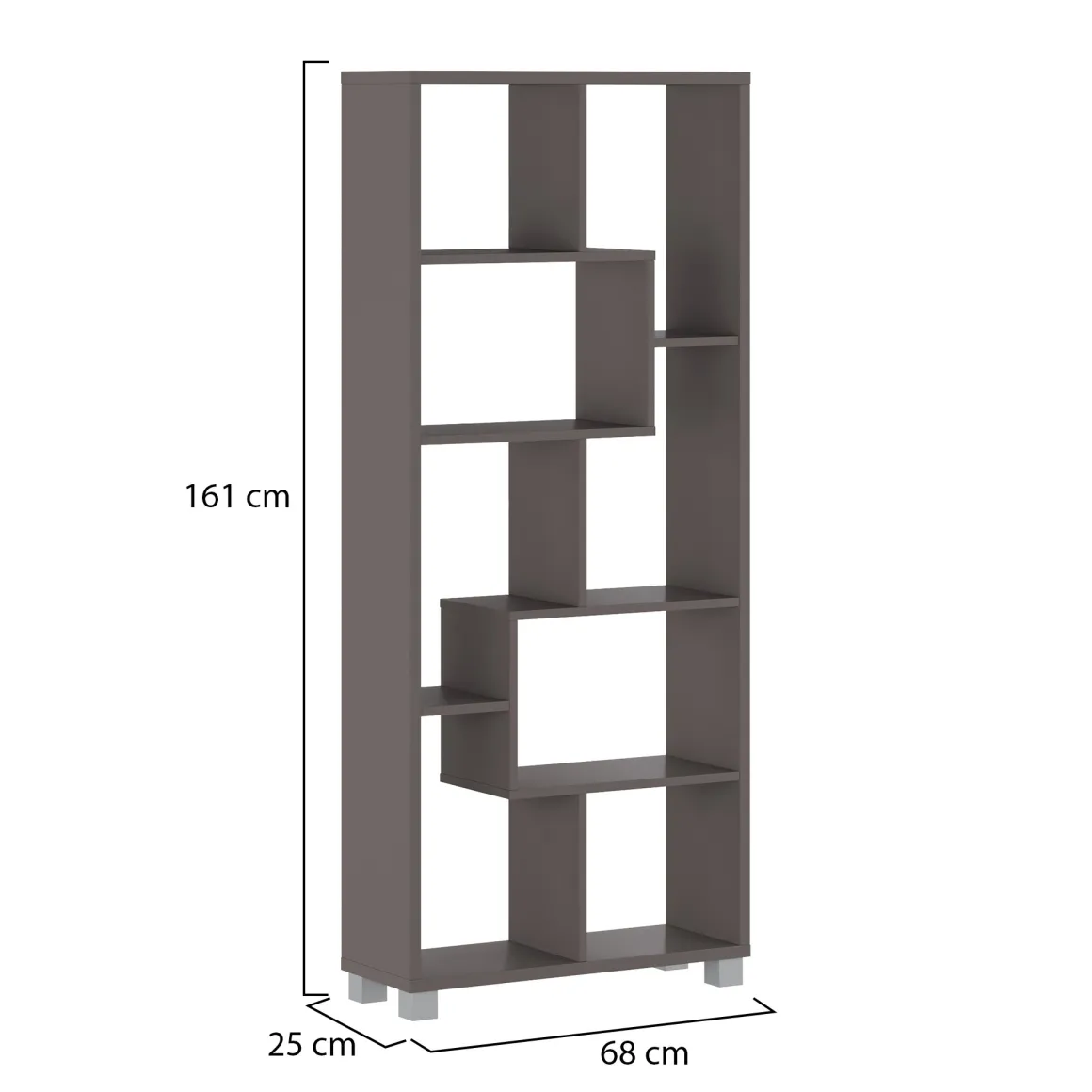 Libreria Grigio 8 Ripiani Installazione a Terra 68x25x161h cm, Struttura Aperta - Veniano