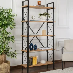 Librerie > Dmora Libreria in legno massello pino e nera 90x180h cm - Suriel Nero, Marrone Pino
