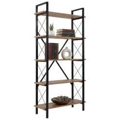 Librerie > Dmora Libreria in legno massello pino e nera 90x180h cm - Suriel Nero, Marrone Pino