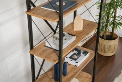 Librerie > Dmora Libreria in legno massello pino e nera 90x180h cm - Suriel Nero, Marrone Pino