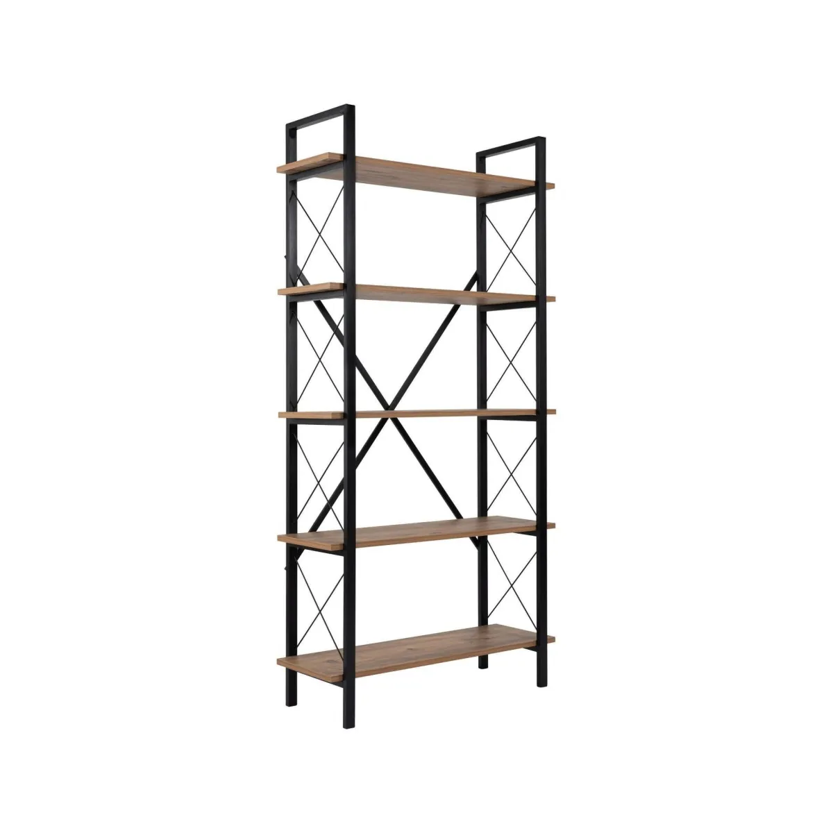 Librerie > Dmora Libreria in legno massello pino e nera 90x180h cm - Suriel Nero, Marrone Pino