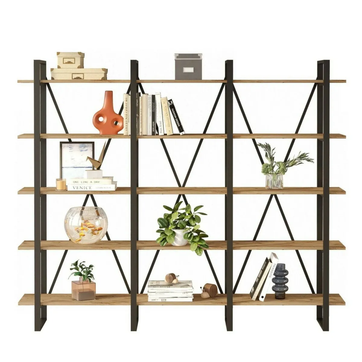 Librerie|Ufficio > Dmora Libreria larga quercia 219x180h cm - Altano Marrone Quercia